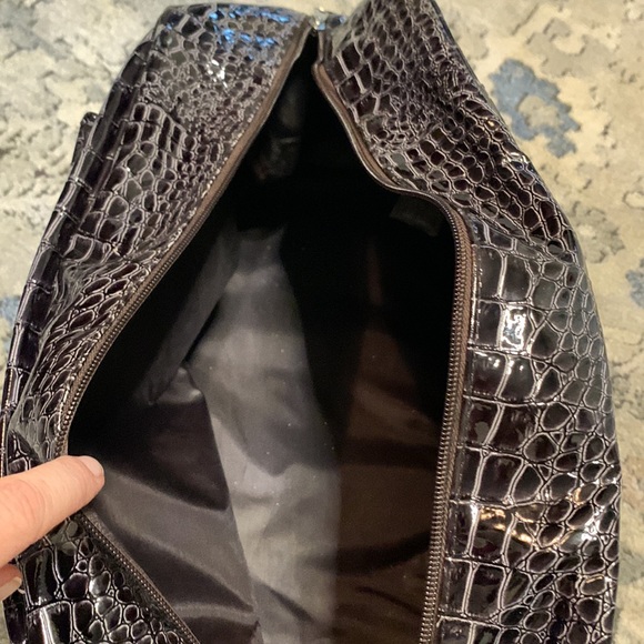 New Large Charcoal Faux patent leather alligator crocodile overnight bag handbag - Picture 3 of 3